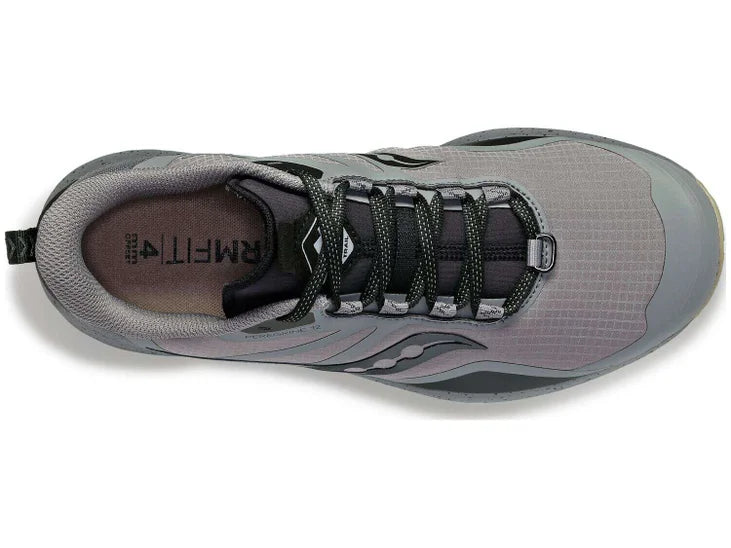 Men's Saucony Peregrine ICE 3. Grey upper. Grey midsole. Top view.