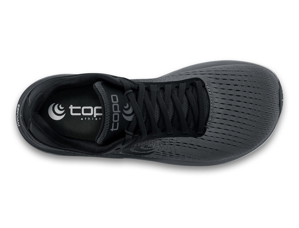 Men's Topo Magnifly 5. Grey upper. White midsole. Top view.