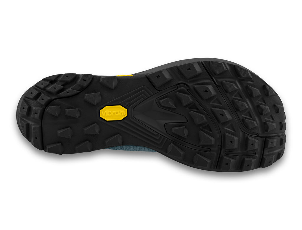 Men's Topo Pursuit 2. Dark Grey upper. Black midsole. Bottom view.