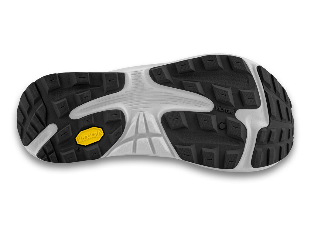 Men's Topo Ultraventure 3. Grey upper. Grey midsole. Bottom view.