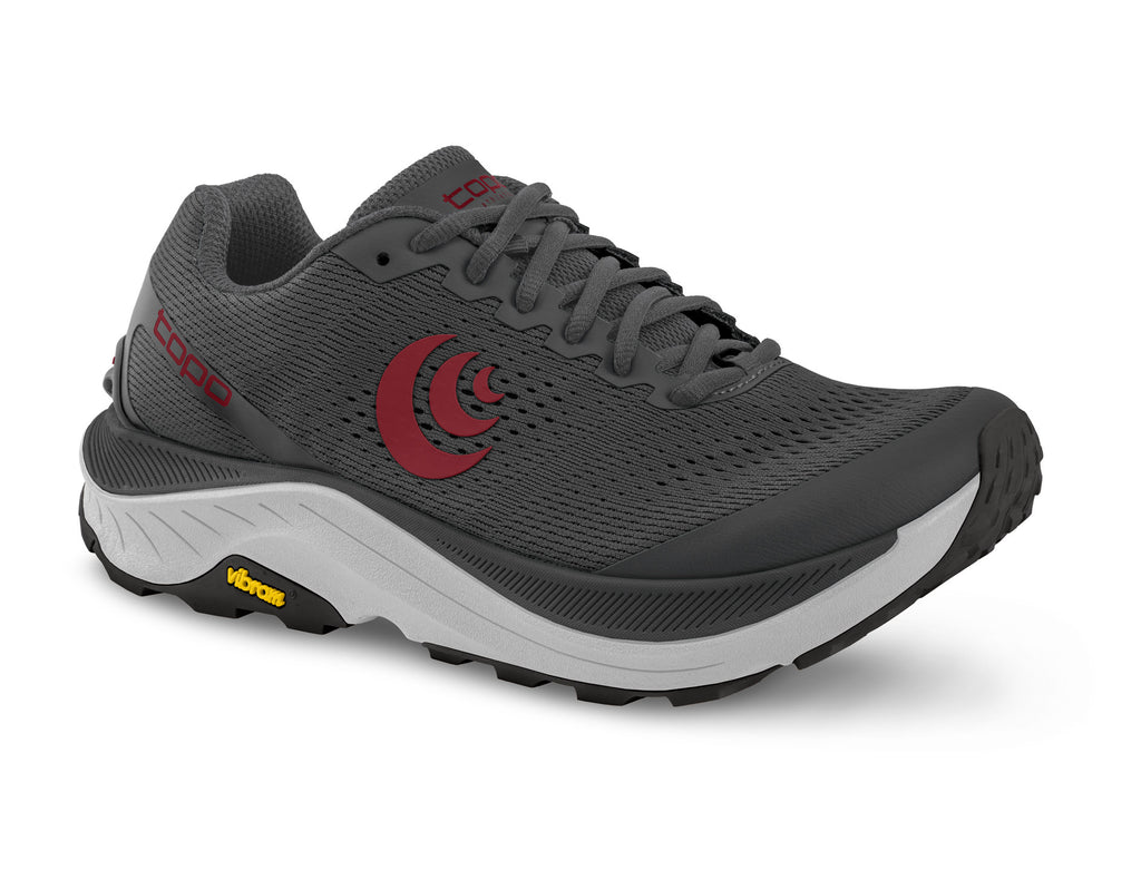 Men's Topo Ultraventure 3. Grey upper. Grey midsole. Lateral view.