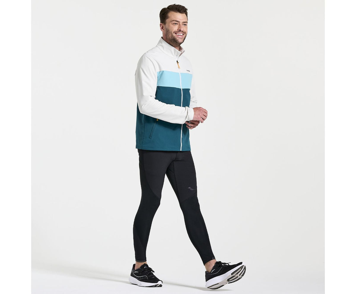 Men's Saucony Bluster Jacket. White/Green. Front view.