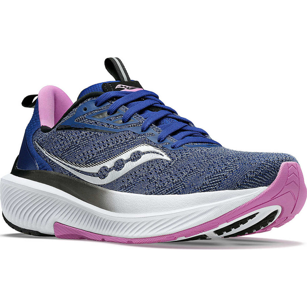 Women's Saucony Echelon 9. Blue/Grey upper. White midsole. Lateral view.