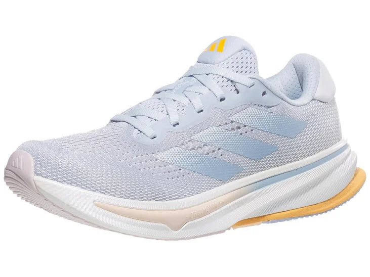 Women's Adidas Supernova Rise. Light Blue upper. White midsole. Lateral view.