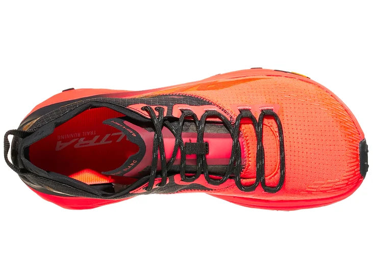 Women's Altra Mont Blanc. Light red/black upper. Red midsole. Top view.