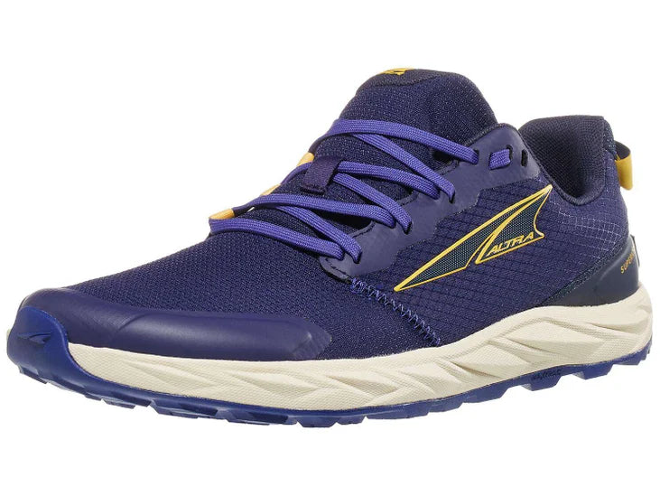 Women's Altra Superior 6. Dark purple upper. Off white midsole.  Lateral view.