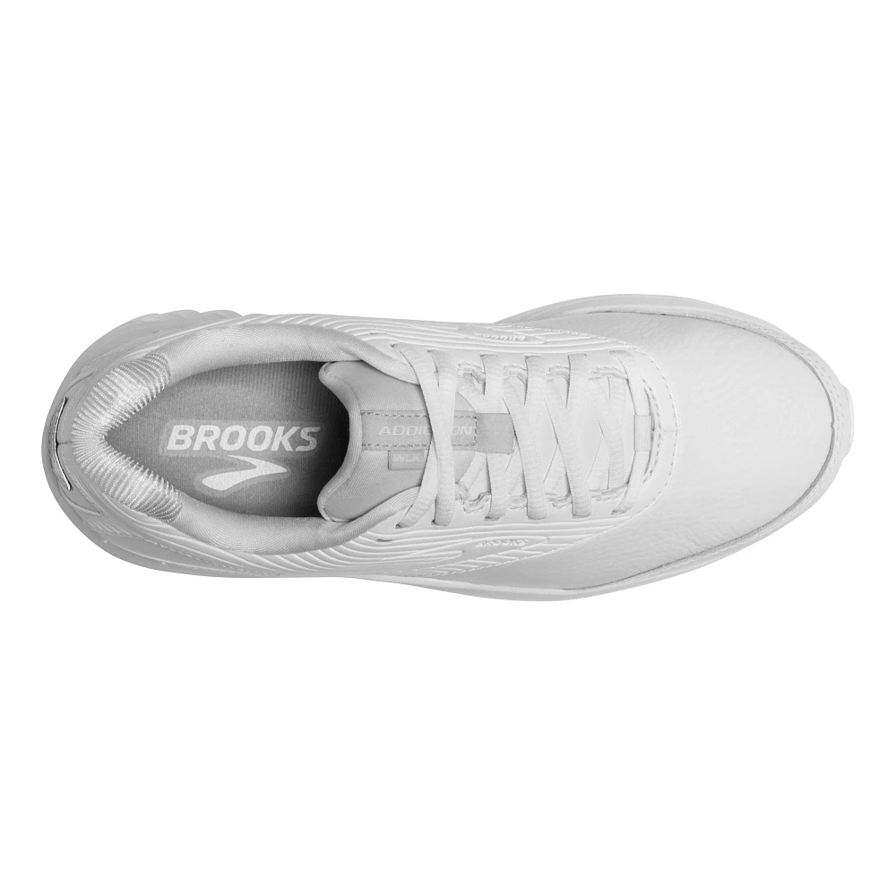 Women's Brooks Addiction Walker 2. White upper. White midsole. Top view.