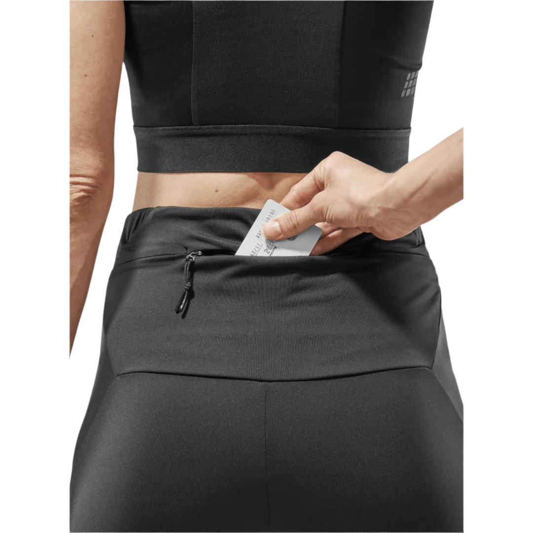 CEP Cold Weather Tights Womens. Black. Back view showing zipper pocket in waist band.