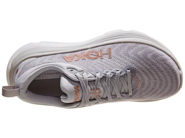 Men's Hoka Gaviota 5. Grey upper. White/light grey midsole. Top view.