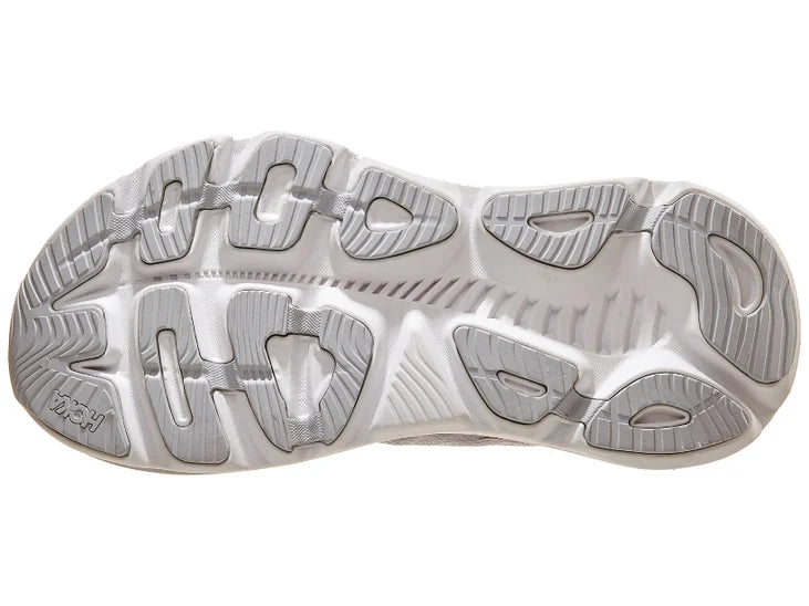 Men's Hoka Gaviota 5. Grey upper. White/light grey midsole. Bottom view.