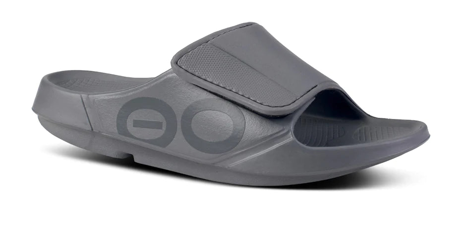 Oofos Ooahh Sport Flex. Gray. Lateral view.