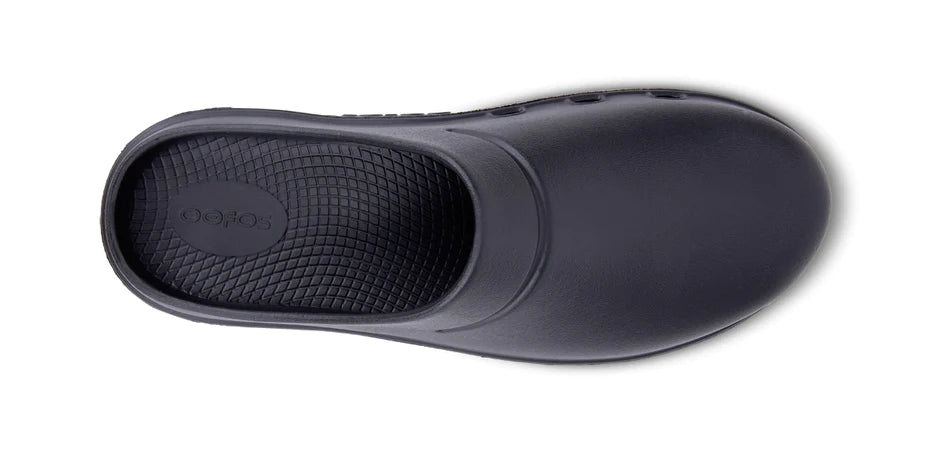 Oofos Oocloog. Black. Top view.