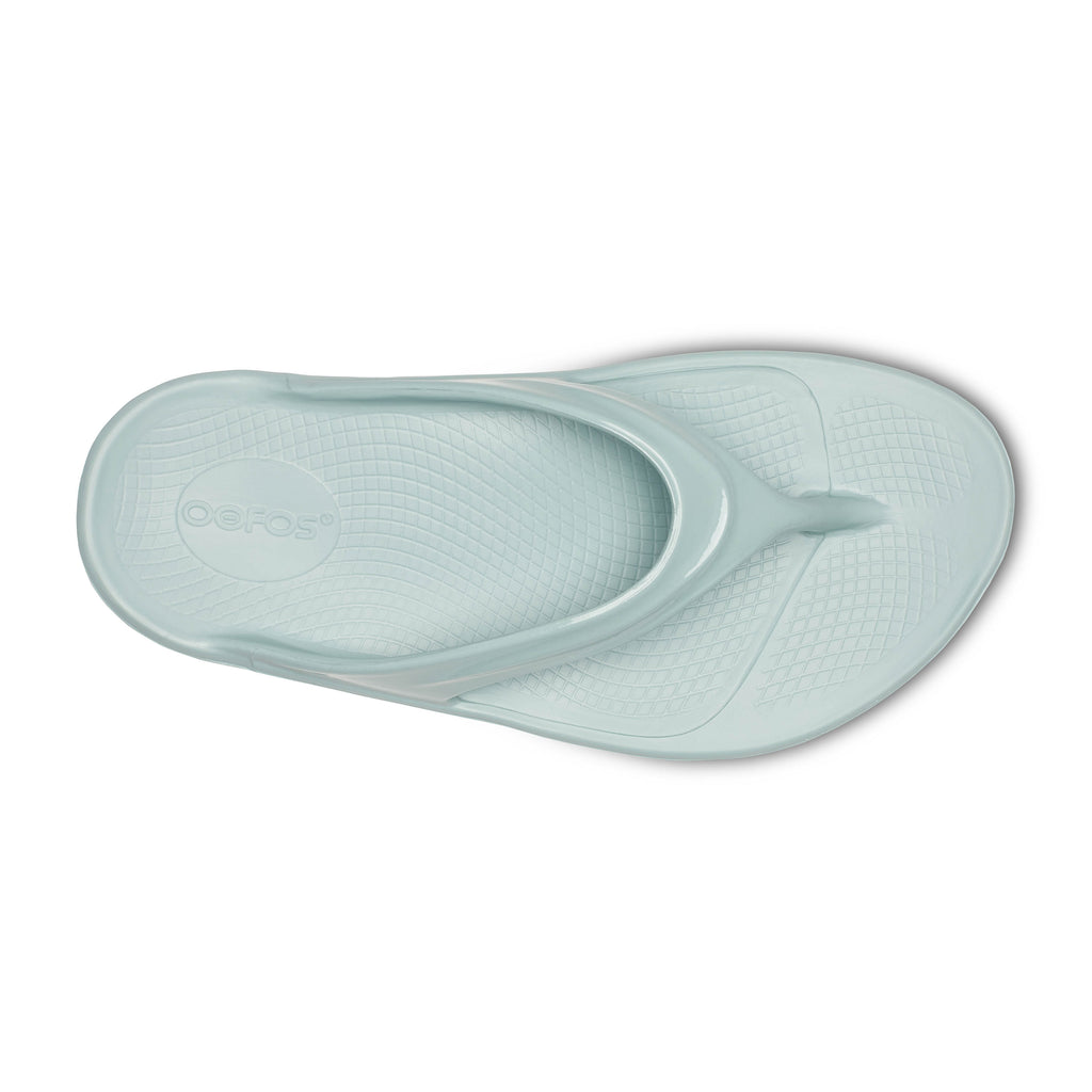 Women's Oofos Oolala Thong. Light blue. Top view.
