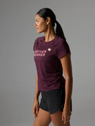 Women's rabbit EZ Tee Short Sleeve in Mauve Mother Runner, side view