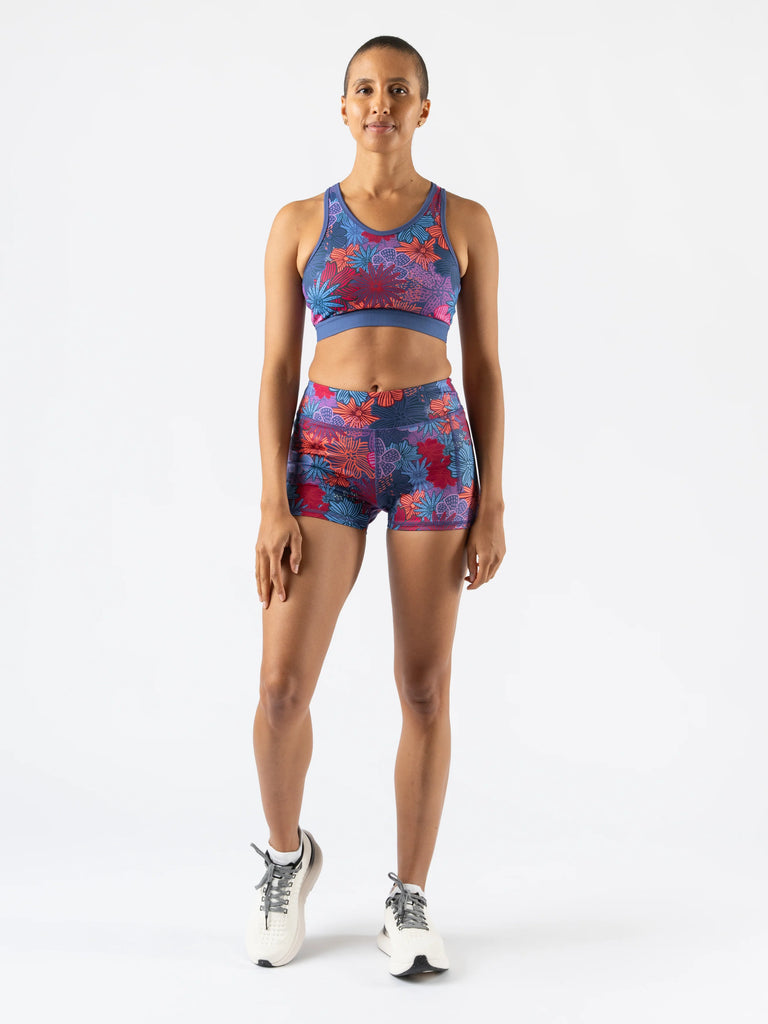Women's rabbit Speed Leggy Shorts. Floral print. Front view.