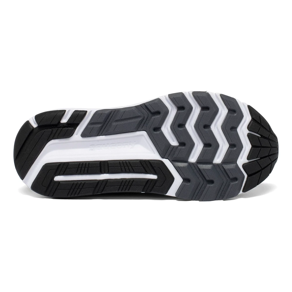 Women's Saucony Echelon 8. Black upper. White midsole. Bottom view.