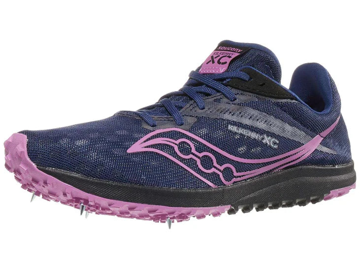 Women's Saucony Kilkenny XC 9. Pink upper. Black midsole. Lateral view.