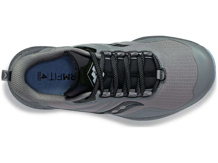 Women's Saucony Peregrine ICE 3. Grey upper. Grey midsole. Top view.