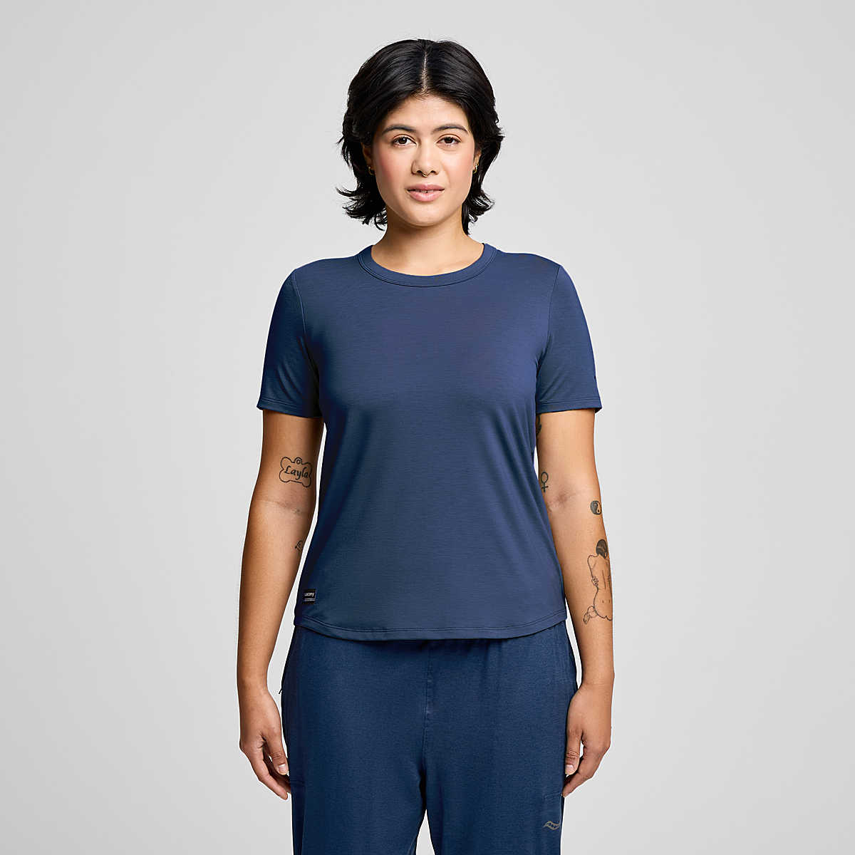 Women's Saucony Triumph Short Sleeve Navy front view
