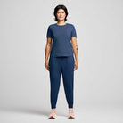 Women's Saucony Triumph Short Sleeve Navy front view