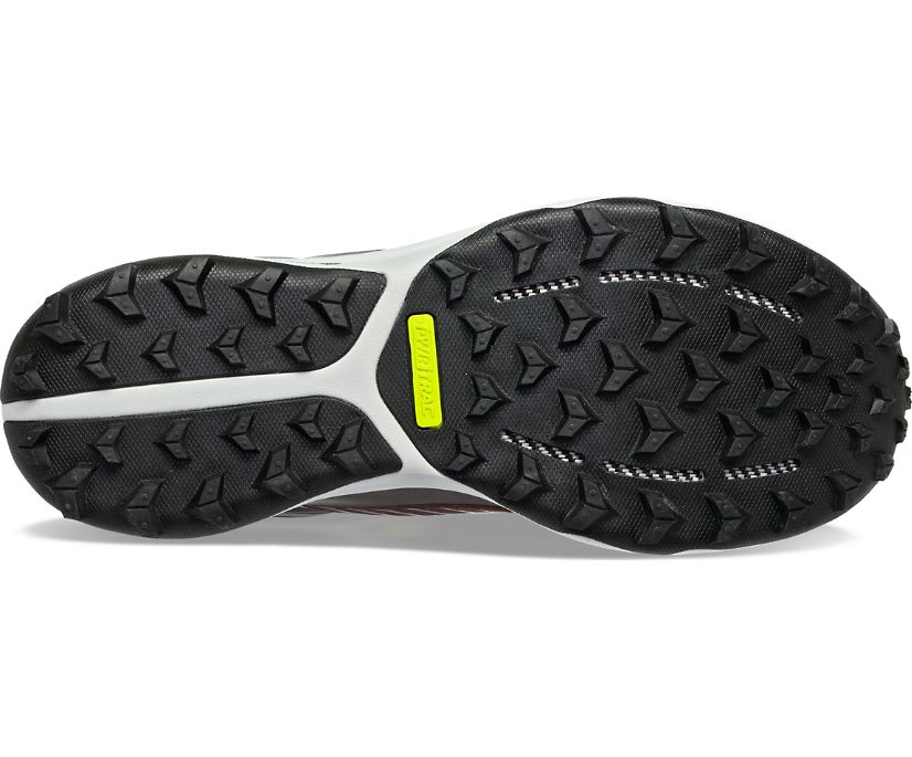 Women's Saucony Ultra Ridge GTX. Brown/Black upper. Grey midsole. Bottom view.