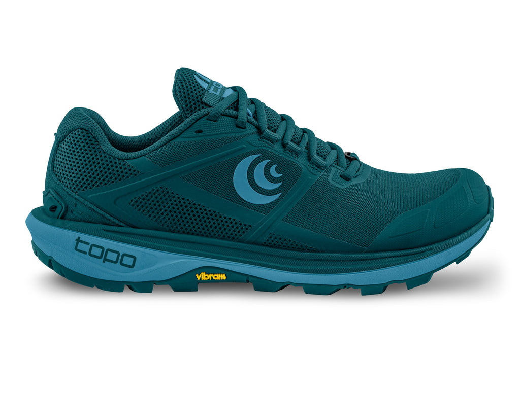 Women's Topo Athletic Terraventure 4. Blue upper. Blue midsole. Lateral view.
