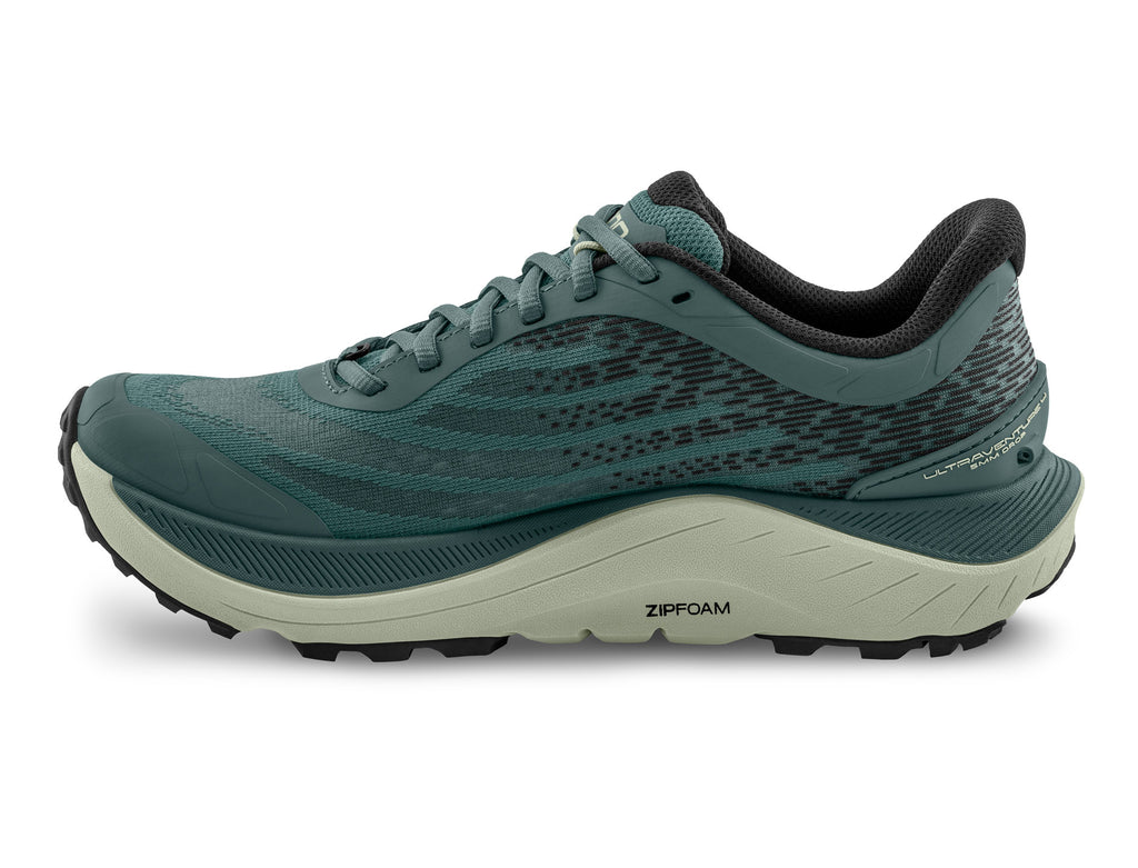 Women's Topo Ultraventure 4. Blue/Grey upper. Grey midsole. Medial view.
