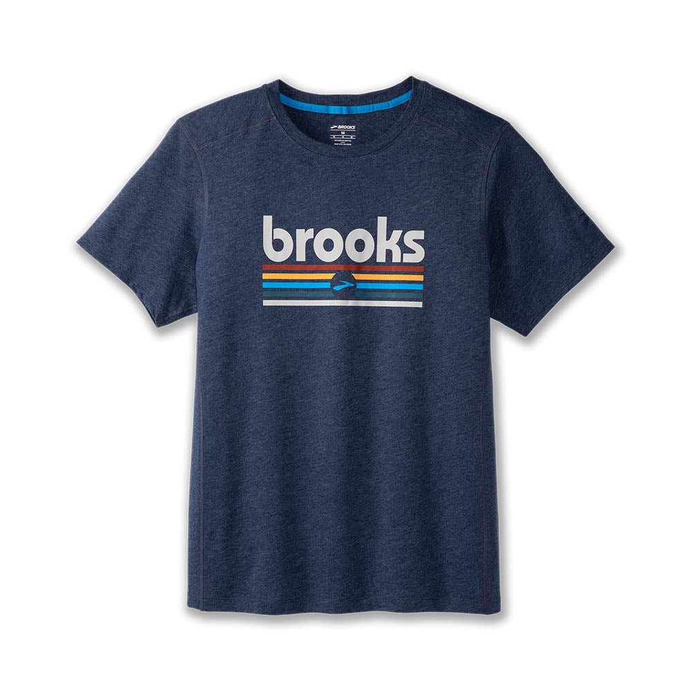 Men's Brooks Distance Short Sleeve 2.0. Dark Navy. Front view.