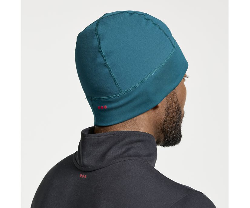 Unisex Saucony Bluster Beanie. Green/Blue.