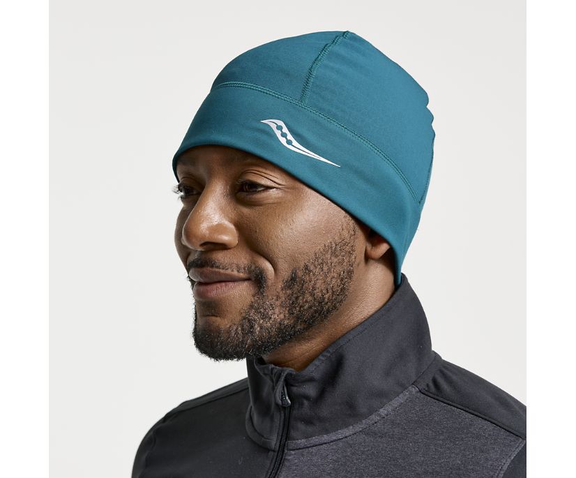 Unisex Saucony Bluster Beanie. Green/Blue.
