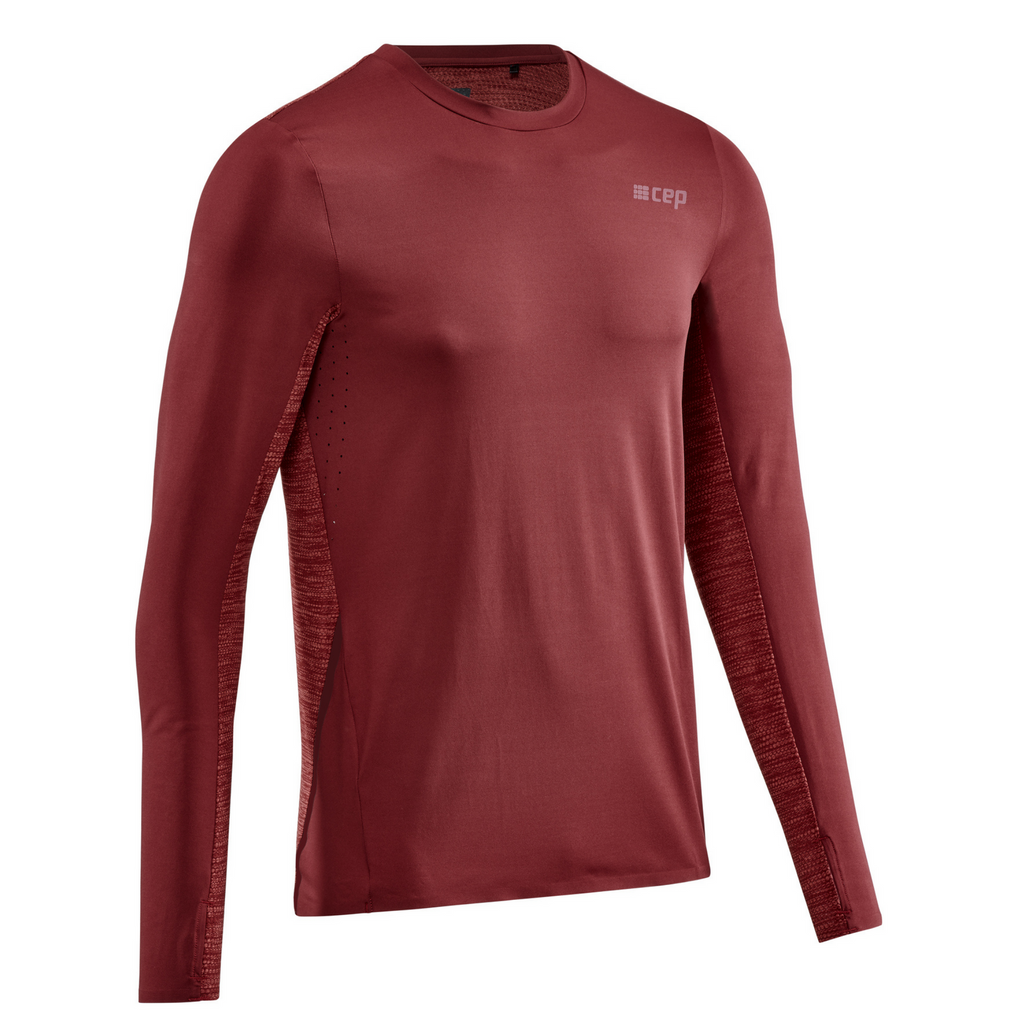 Men's CEP Run Shirt Long Sleeve. Red. Front view.
