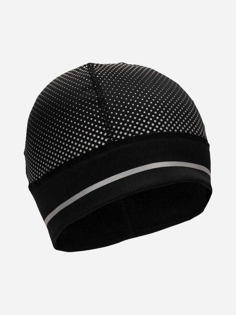 Nathan Hypernight Reflective Beanie. Black. Front/Lateral view.