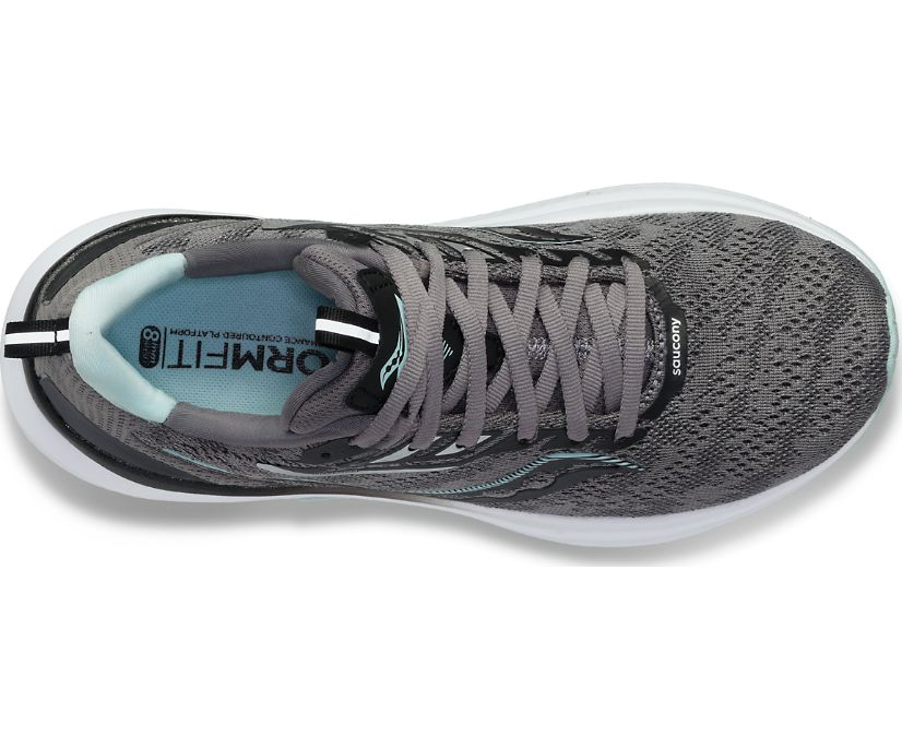 Women's Saucony Echelon 9. Grey upper. White midsole. Top view.