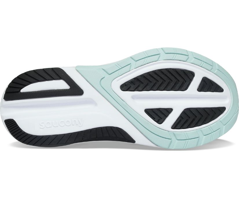 Women's Saucony Echelon 9. Grey upper. White midsole. Bottom view.