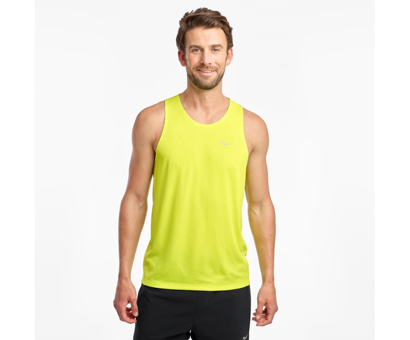Men's Saucony Stopwatch Singlet. Yellow. Front view.