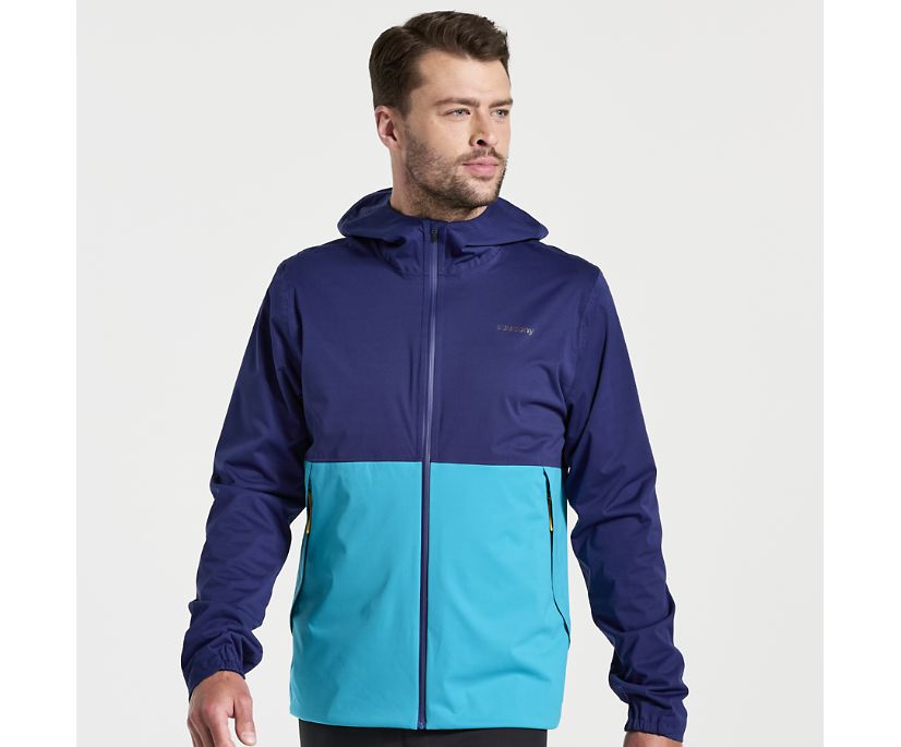Men's Saucony Boulder Drizzle Jacket. Blue. Front view.