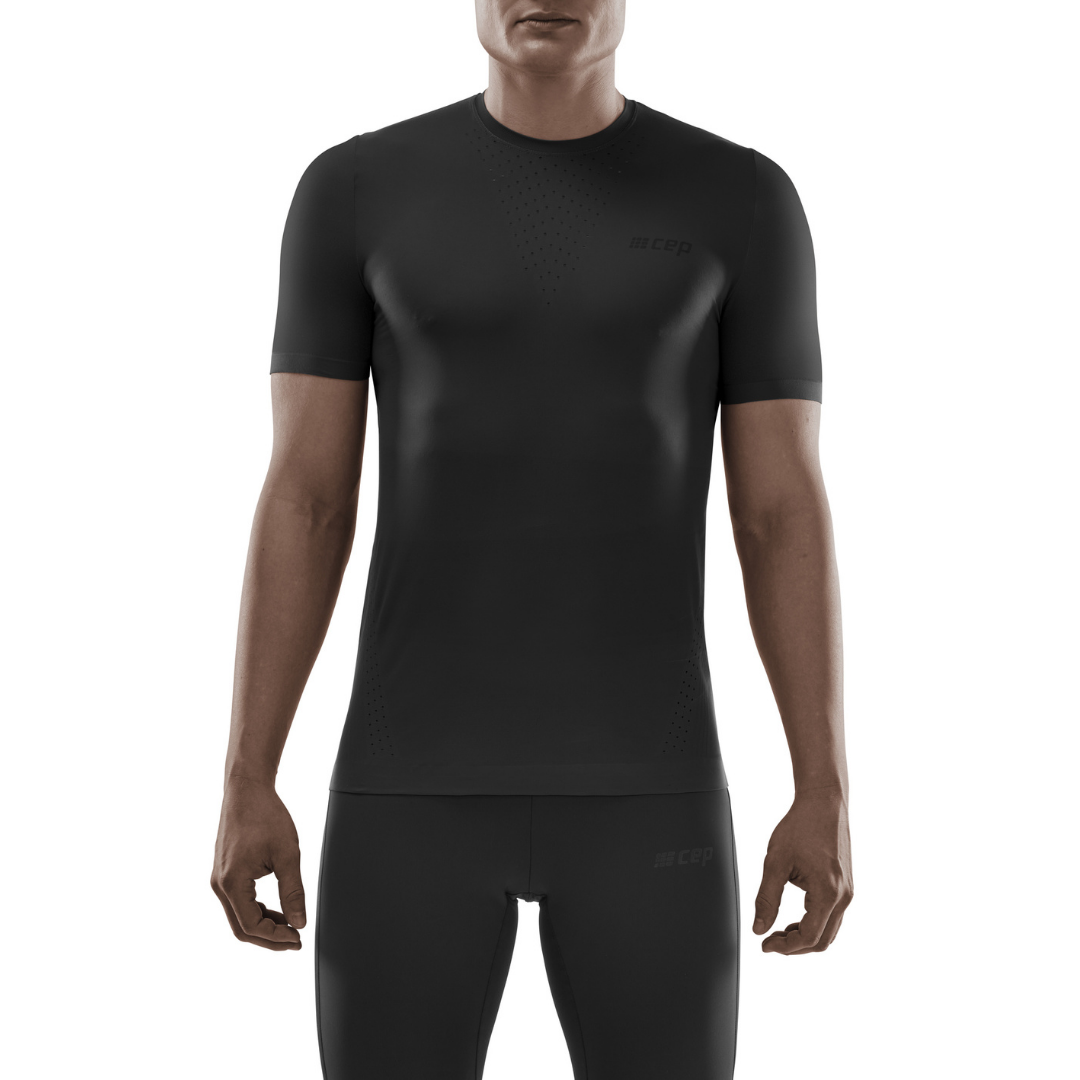 Men's CEP Ultralight Short Sleeve. Black. Front view.