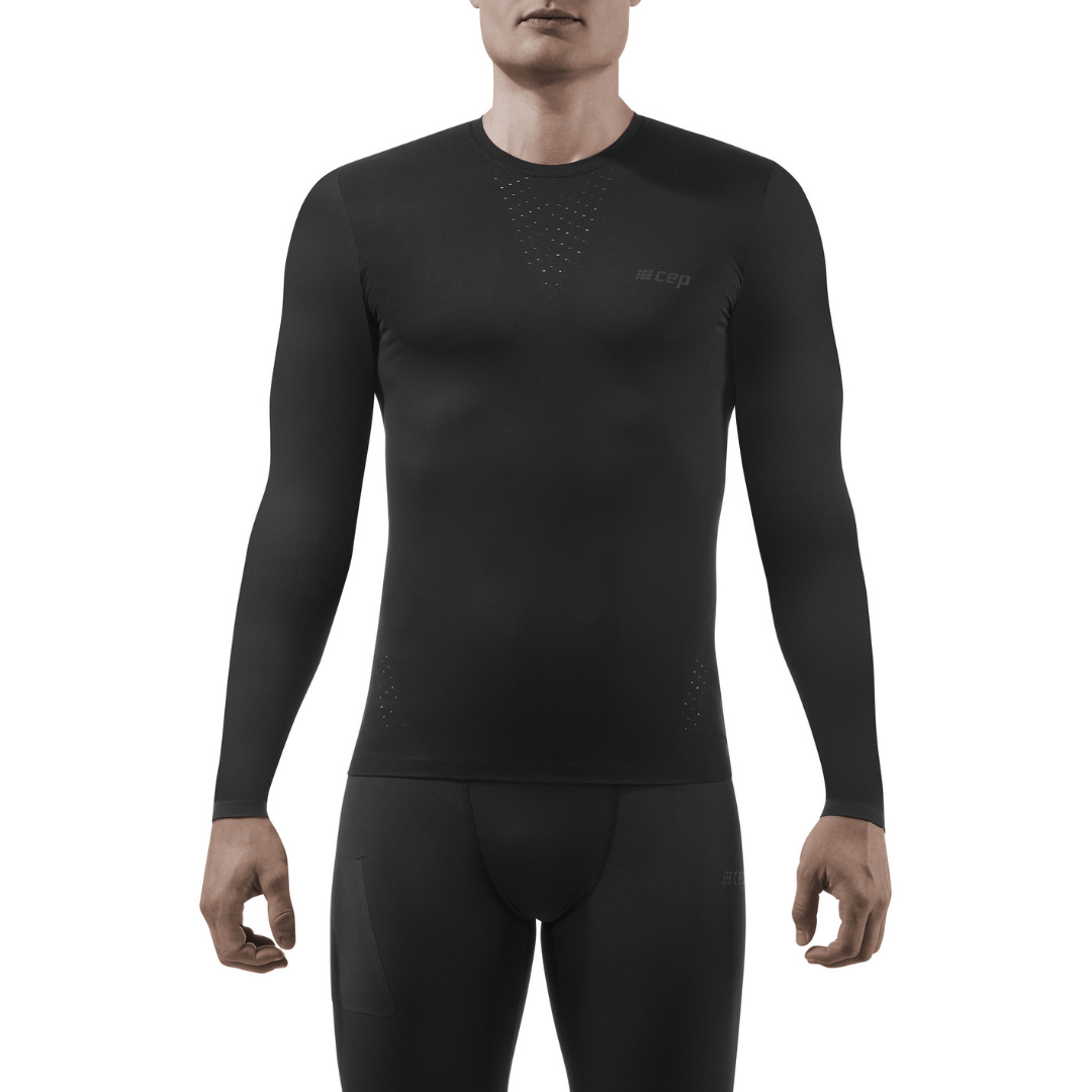 Men's CEP Ultralight Long Sleeve Shirt. Black. Front view.