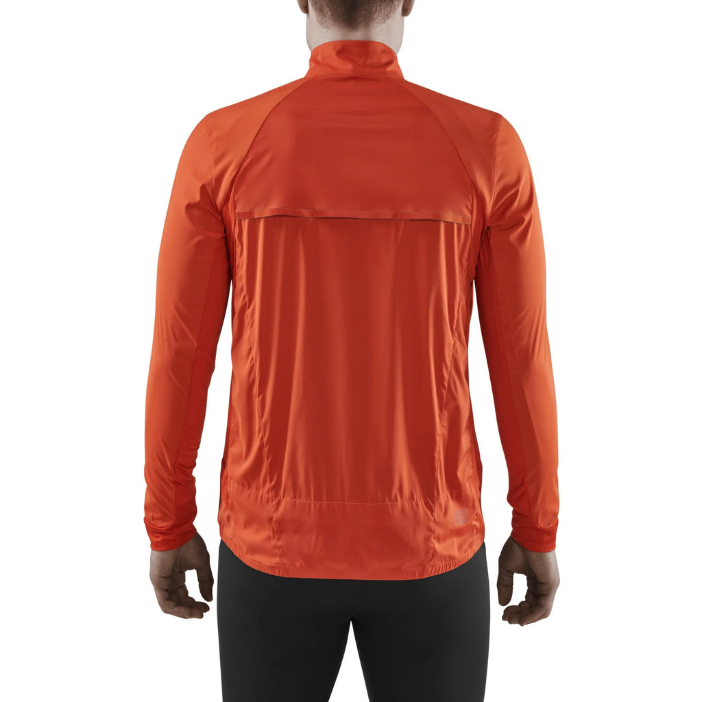 Men's CEP Cold Weather Windbreaker. Dark Orange. Rear view.