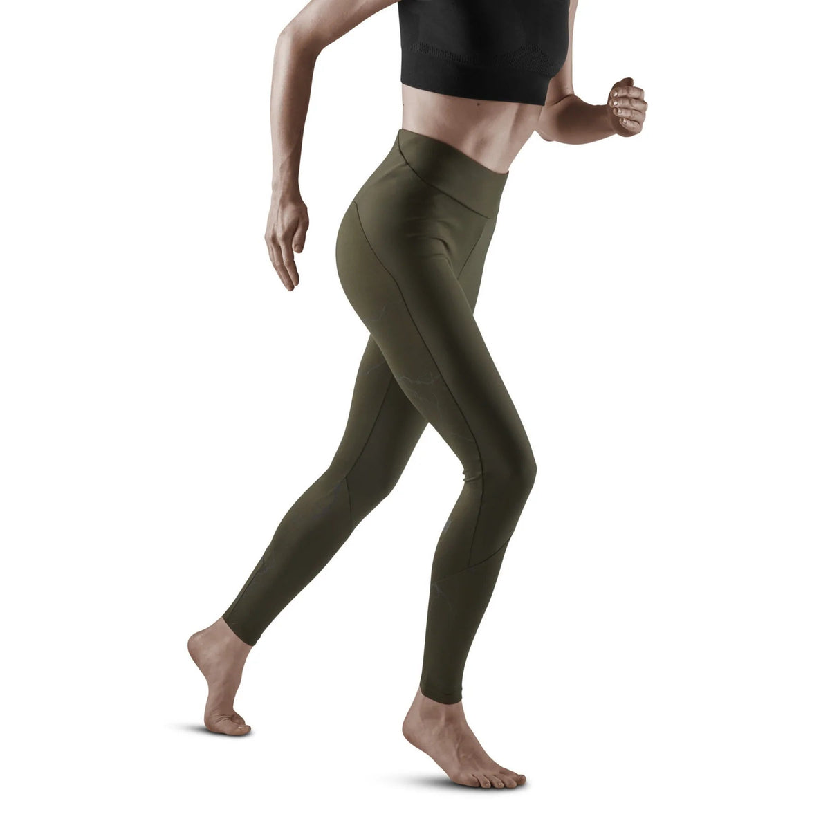 Women's CEP Reflective Tights. Green. Lateral view.