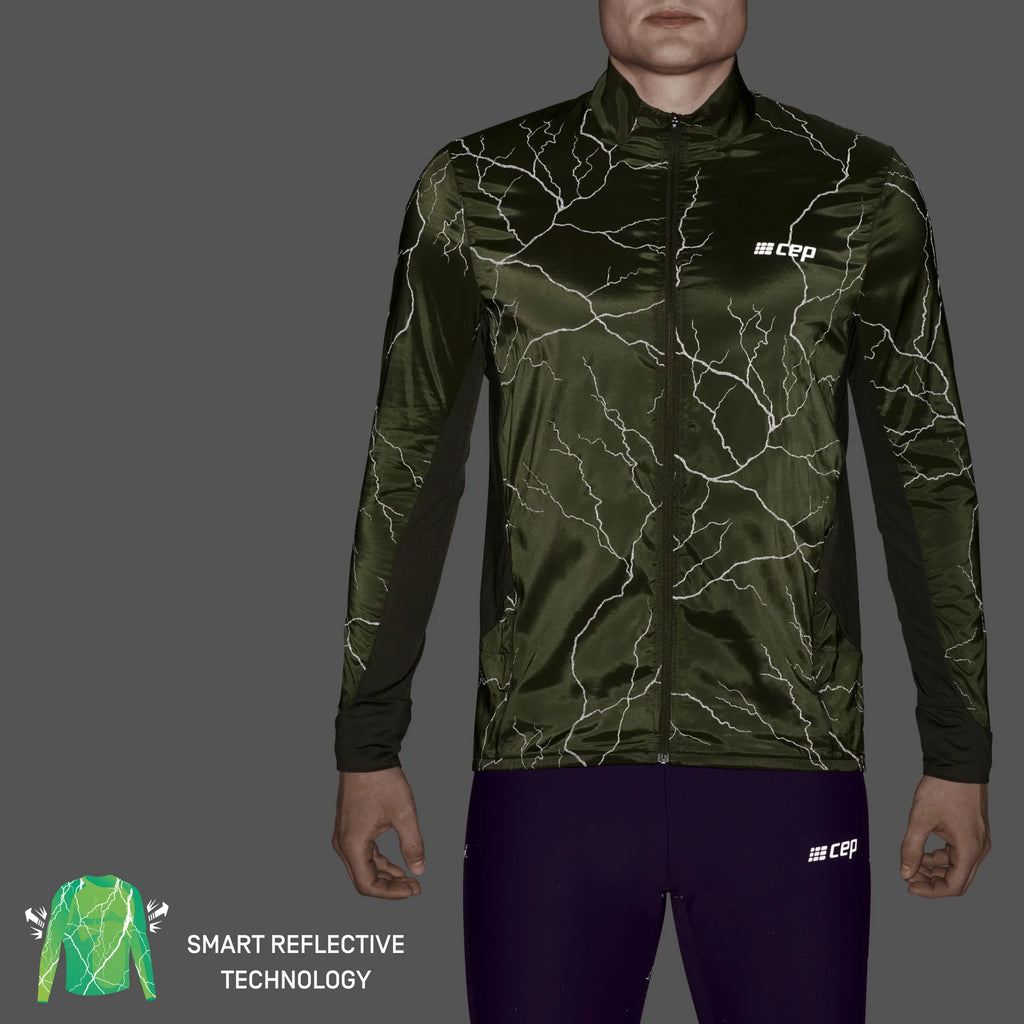 Men's CEP Reflective Windbreaker. Green. Front view.