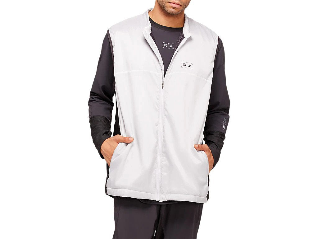Men's Asics RCxA Vest. Grey. Front view.