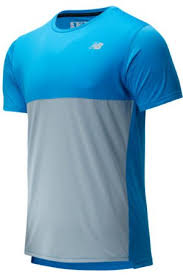 Men's New Balance Accelerate Short Sleeve. Blue. Front view.