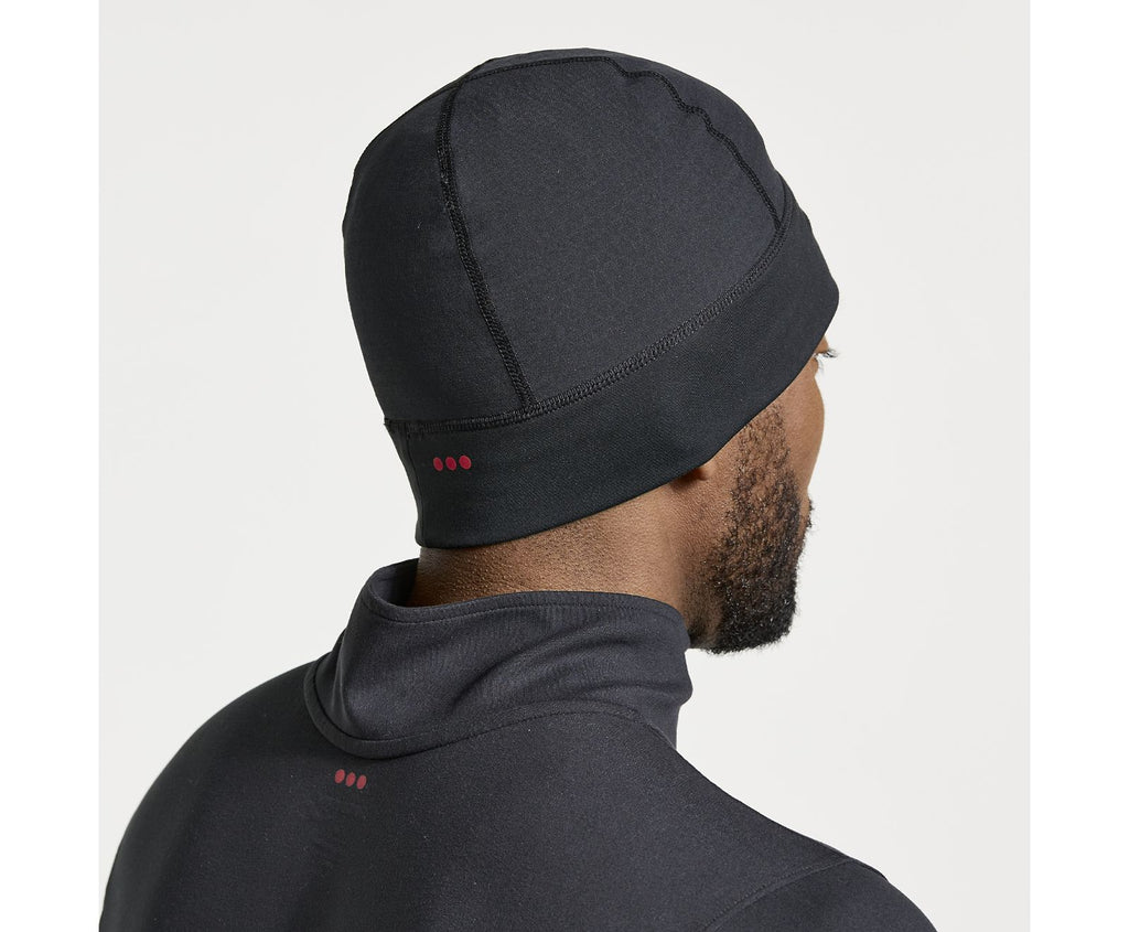Unisex Saucony Bluster Beanie. Black. Rear view.