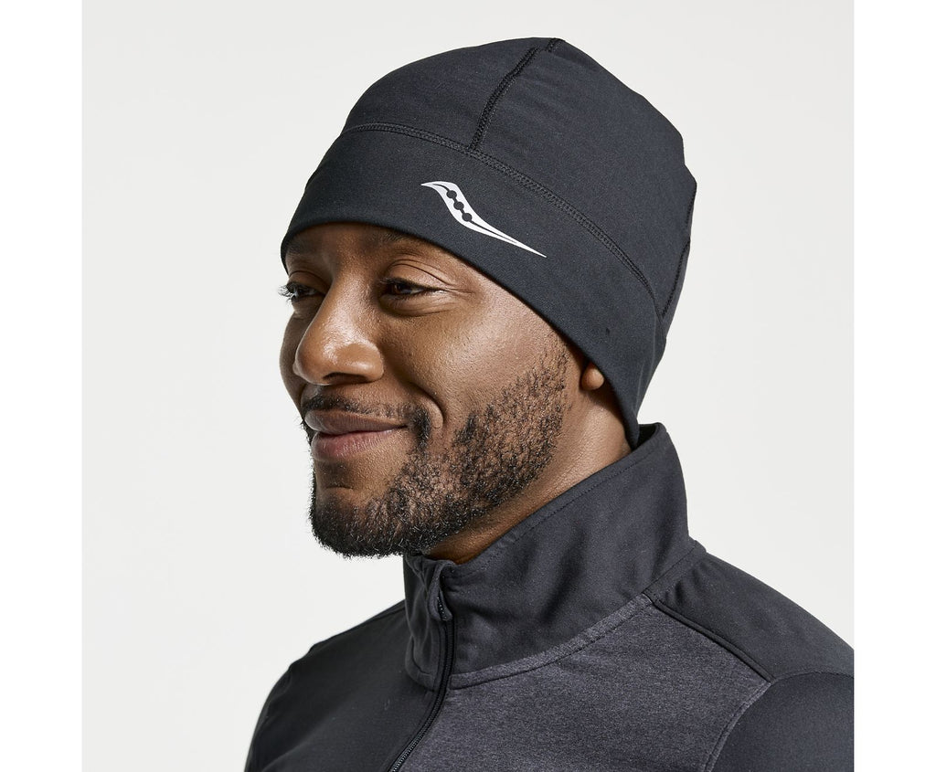 Unisex Saucony Bluster Beanie. Black. Front view.