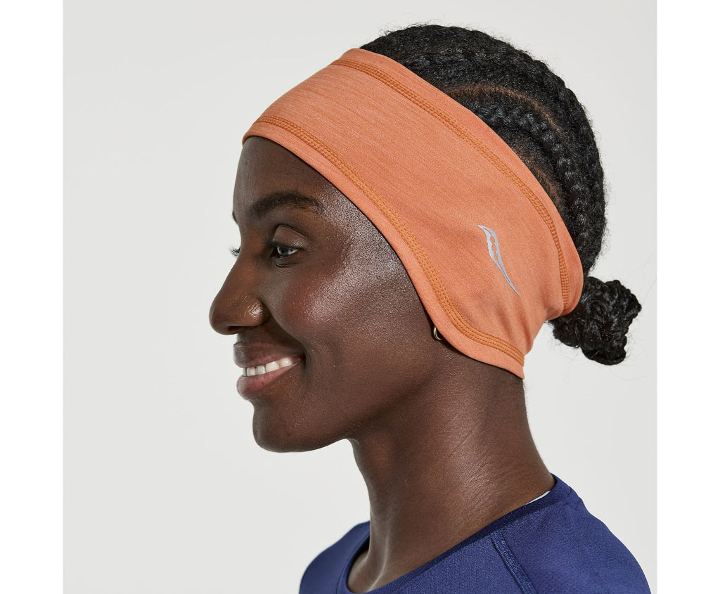 Unisex Saucony Solstice Headband. Light Red. Lateral view.