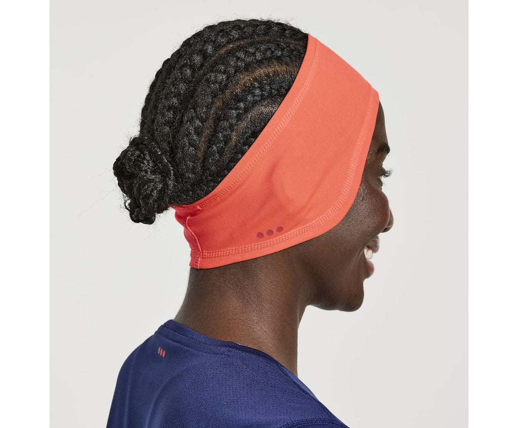 Unisex Saucony Solstice Headband. Light Red. Rear/Lateral view.