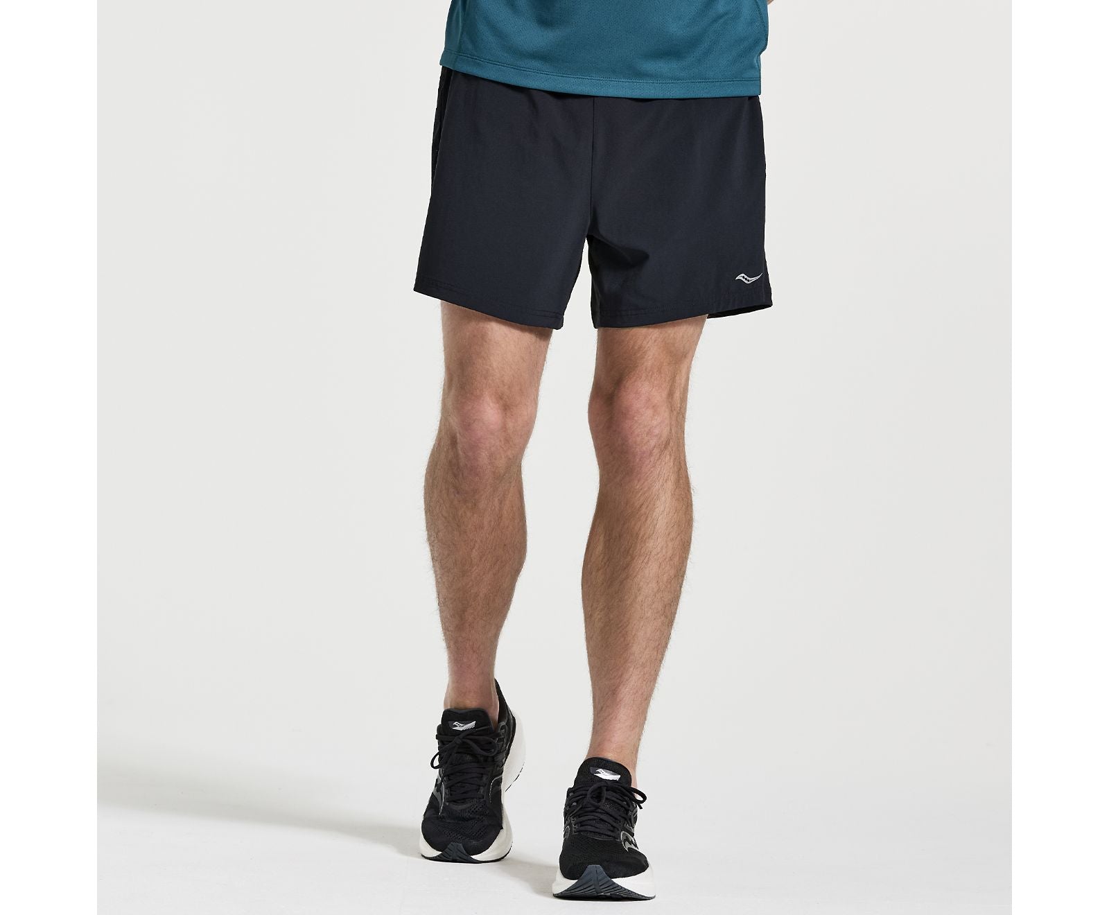 Men's Saucony Outpace Shorts. Black. Front view.