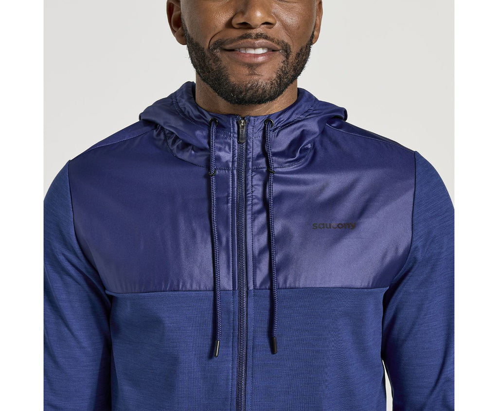 Men's Saucony Solstice Zip Hoodie. Blue. Front view.