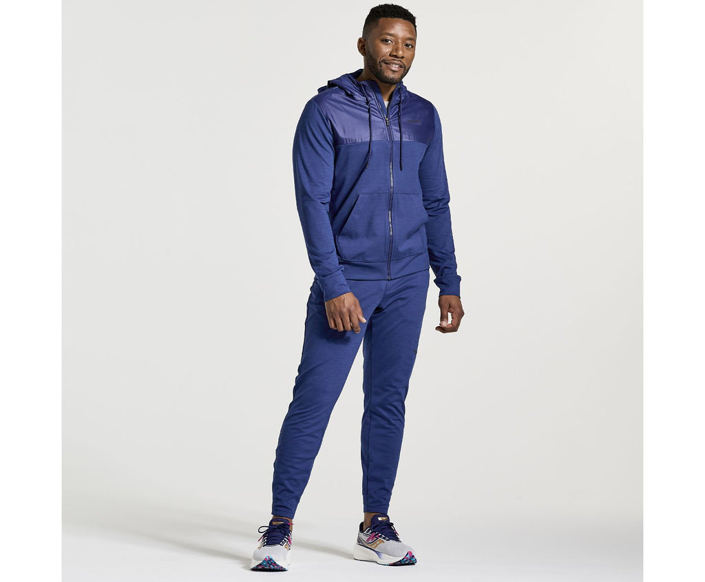 Men's Saucony Solstice Zip Hoodie. Blue. Front view.